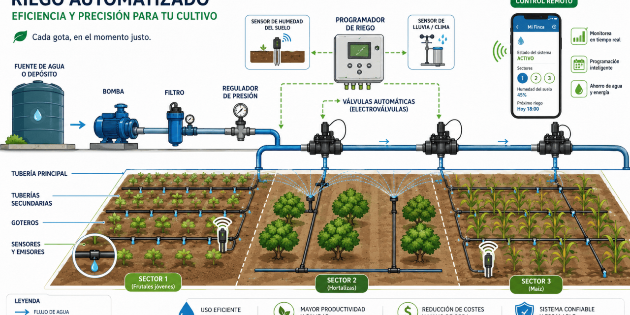 Automatización en sistemas de riego: ventajas y componentes 